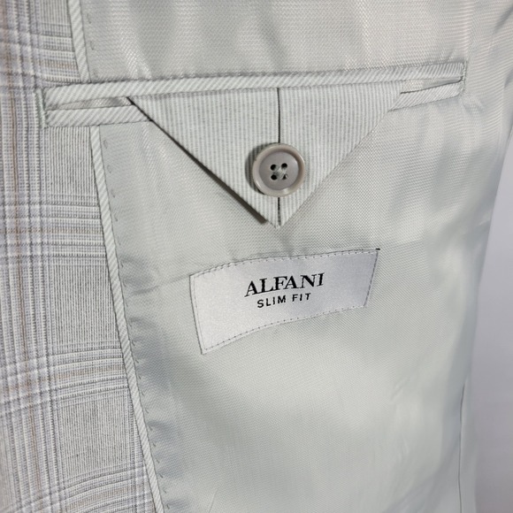 Alfani Men's Sport Coat Blazer Two Button Gray Plaid Poly Blend SLIM 46L NEW - Picture 15 of 16